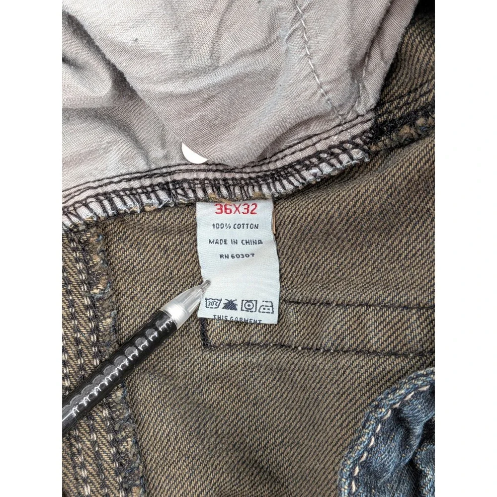 Y2K Unionbay Mens 36x32 Bootcut Jeans Dark Wash Faded Embroidered Pockets